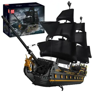 Mould King 13186  MOC Black Pearl Sailboat Model Construction Set to Build，Boat Model Kits Assembly Toy for Great Gift and Collections