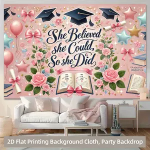 2D Backdrop Fabric Featuring Graduation-Themed Celebration Elements, Versatile for Wall Decoration in Living Rooms, Bedrooms, Offices, Home Decor, Outdoor Decoration, Room Decoration, Party Decoration, And As a Holiday Gift