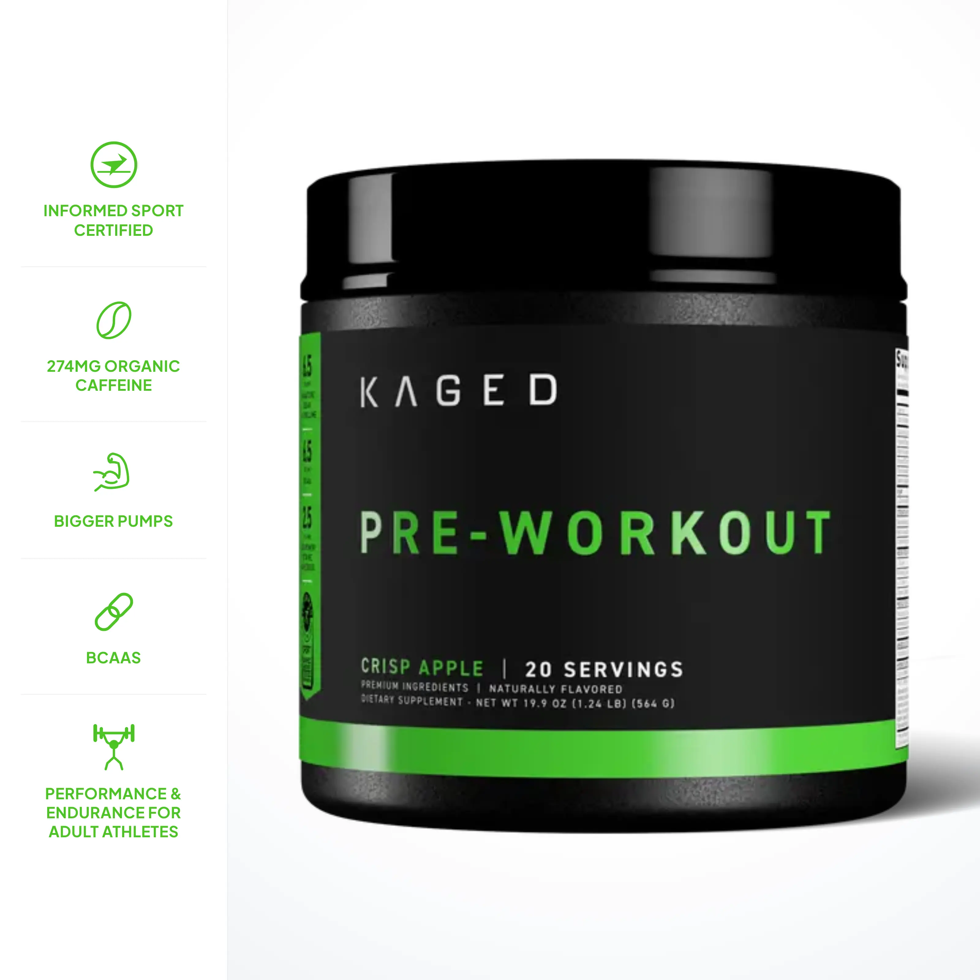 Kaged Pre-Workout (Pre-Kaged) | 20 Servings | Naturally Flavored | Award-Winning Clean Ingredients for Energy Strength Pumps & Performance | Vegan | Informed-Sport Certified Gym Supplements Gym Supplements