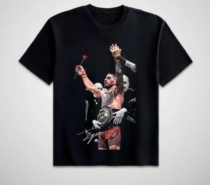 UNDERDOZ Men's Short-Sleeve 100% Soft Cotton UFC Champion Ilia Topuria Graphic T-Shirt, Bold Print Streetwear, Casual Apparel for MMA Fans