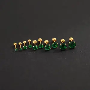 2PC Luxury Green Zircon 4 Claw Stud Earrings for Women Fashion Simple Stainless Steel Body Piercing Jewelry Accessories