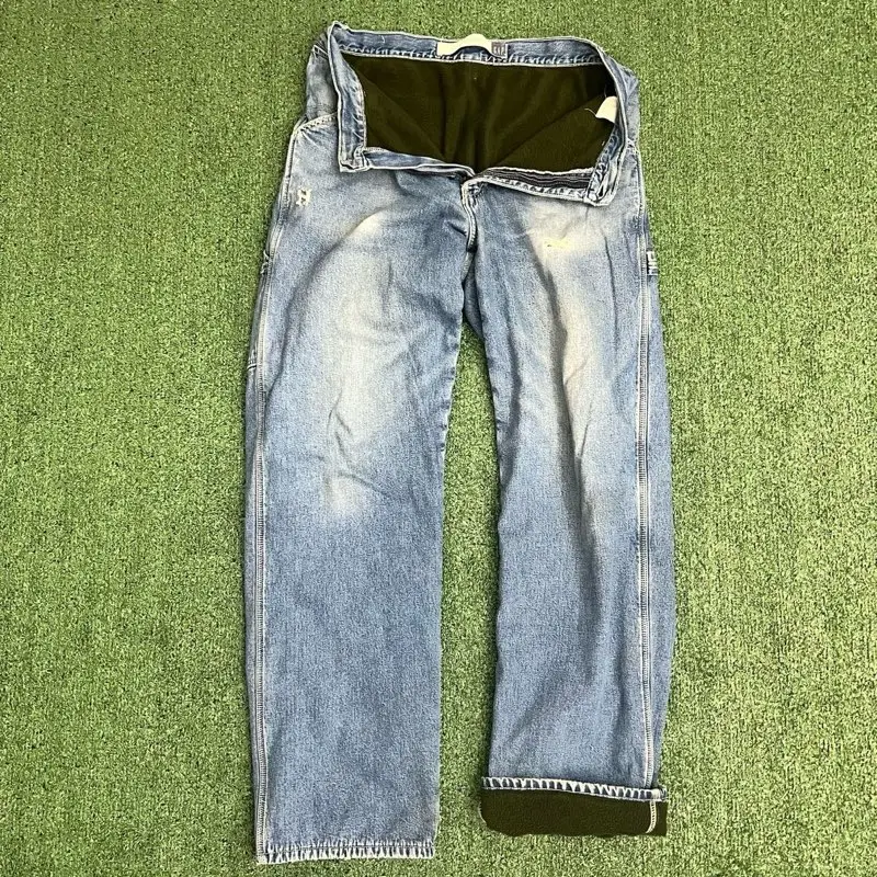 Mens Vintage 90s Distressed Fleece Lined Light Wash Carpenter Jeans Size 32x34