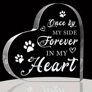 Letter Pattern Heart Shaped Acrylic Ornament, 1 Count Pet Memorial Gift, Home Decor for Living Room Bedroom, Gift for Pet Lovers
