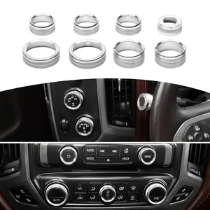 for Silverado Radio AC Control Knobs Cover Trim Rings Silver for Chevy Silverado Suburban GMC Sierra 2014-2018 Silver Interior Accessories 8pcs