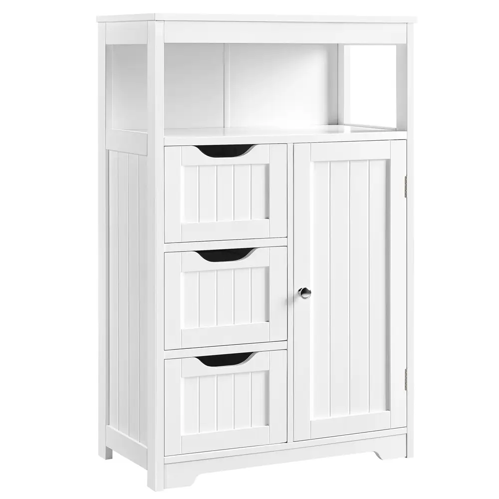 Yaheetech Bathroom Floor Cabinet with 3 Drawers and 1 Door, White Wooden Storage Organizer for Kitchen/Living Room/Bathroom Use