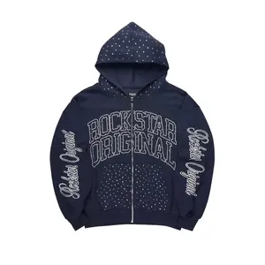 Dripped Navy Rhinestone Hoodie