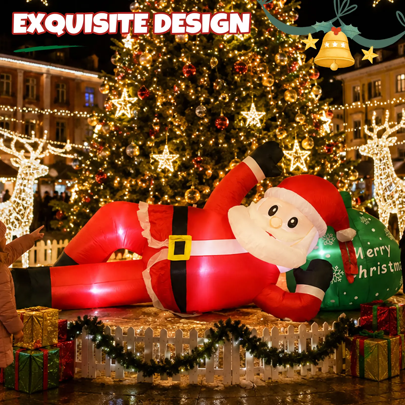 Christmas Inflatable Santa Claus & Snowman Globe,Rocket Santa, Christmas Arch, Lying Santa/Reclining Santa, Snowman Family Figures Waterproof Polyester Fiber Outdoor Garden Indoor Party Decorations(5-8 FT available) Led Star Light