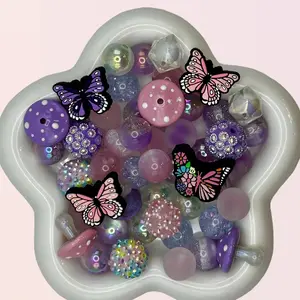Butterfly Garden Bead Mix with Focal Beads Included - Mushroom Beads - 16 mm & 20 mm Acrylic Rhinestone &Resin Beads - Butterfly Theme Bead Mix for Crafting