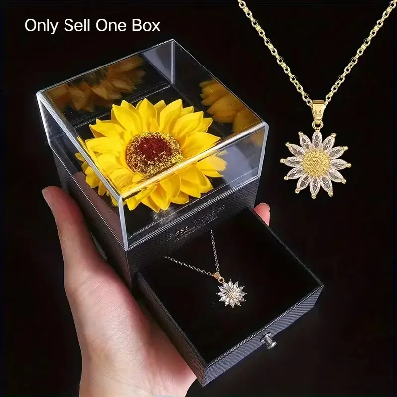 Elegant Ornament Holding Box with Sunflower Pattern, Portable Gift Case for Women Jewelry Accessories, Home Jewelry Organizer