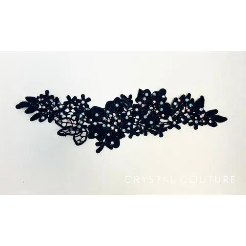 Navy Embroidered Floral Applique with Rhinestones