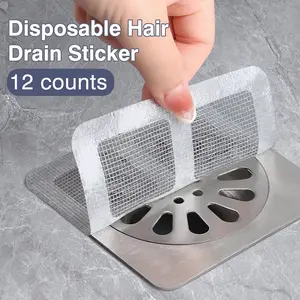 12 Counts Floor Drain Filter Screen, Portable Drain Strainer Cover for Hair Stopper,Sewer Hair Blocking Sticker,Disposable Hair Drain Sticker for Bathroom, Laundry, Bathtub, Kitchen,Sink,Home Bathroom Accessories, Bathroom Gadget, Summer Kitchen Supplies