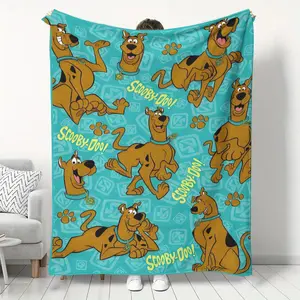 Scrubby-Doo Theme Flannel Throw Blanket, Soft and Cozy, Full Print Scrubby Multiple Poses + Scooby-Doo! Text, Classic Cartoon Atmosphere