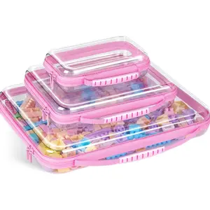 3 Pack Pink Large Zippered Hard Shell,Clear Case,Hard Sided Case for Bags,Waterproof Diaper Bag Cosmetic Bag(3 Pcs-XL+L+S)
