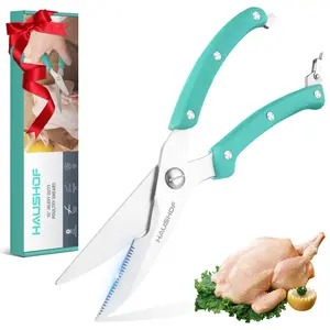 #fathersdaygift HAUSHOF Kitchen Shears for Food, Heavy Duty Poultry Shears, Stainless Steel Sharp Kitchen Scissors with Serrated Blade, One-Piece Handle, Spring, Safety Lock, 10" Food Scissors for Bones, Meat, Fish