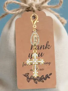 Christian-Themed Cross, Pearl, Diamond, And Precious Embellishments Amulet Keychain - Bag Charms, Wallet And Backpack Decorations, Car Keychains - For Women's Holiday Gifts, Decorative Pendant