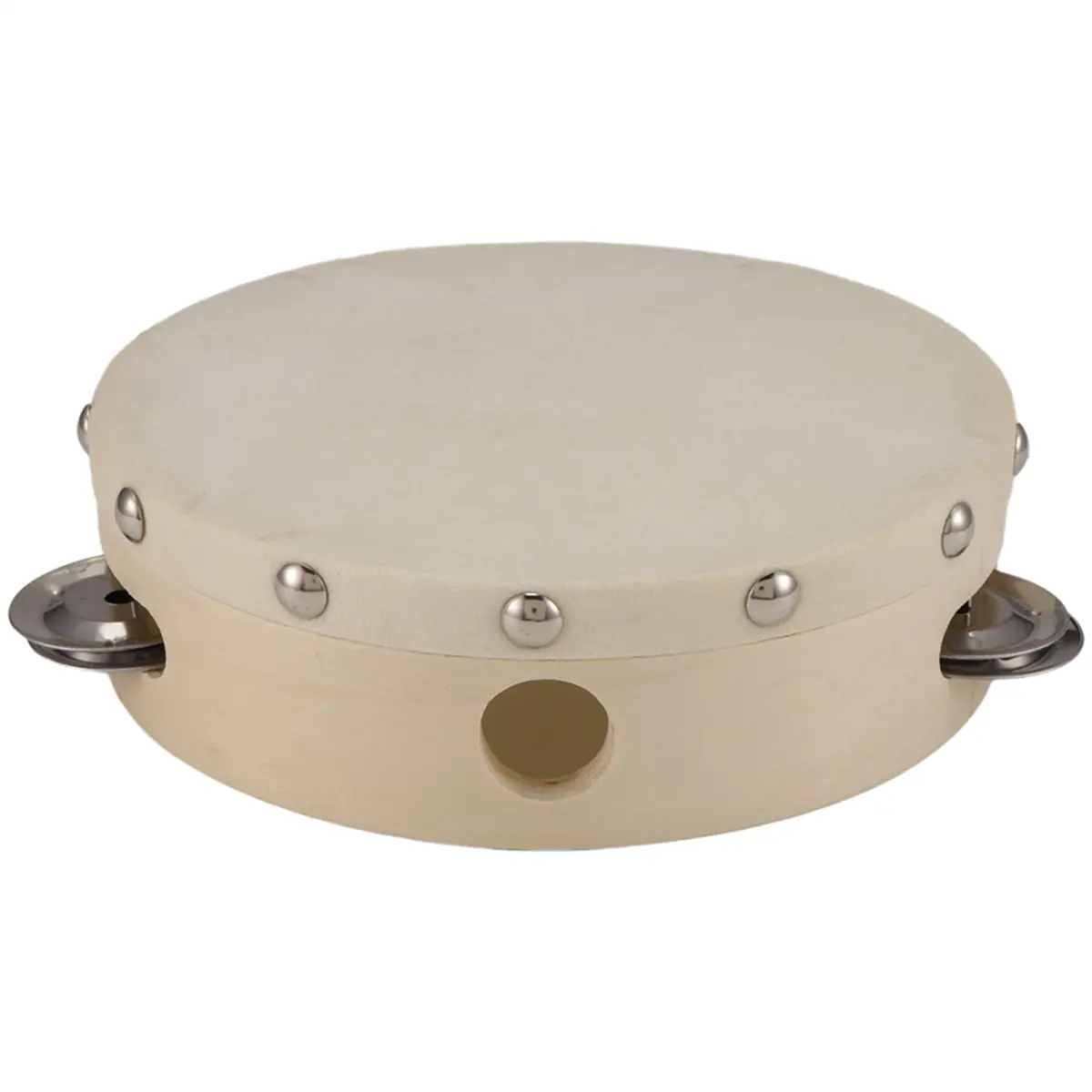 6 in Round Lambskin Wood-Body Handheld Tambourine Drum with Metal Jingles, Melodious Percussion Toy for KTV Concerts, Dancing, Kids' Parties