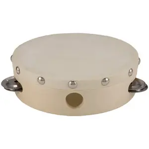6 in Round Lambskin Wood-Body Handheld Tambourine Drum with Metal Jingles, Melodious Percussion Toy for KTV Concerts, Dancing, Kids' Parties