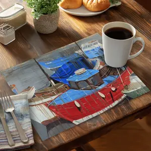 Begin Home Decor C4PP141820OCTC 14 x 18 in. Rainy Day at the Dock - Polyester Placemat for Home Decor - Set of 4