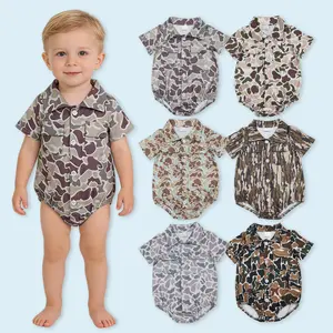 Camouflage pockets baby boy button romper
