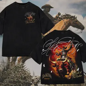 Vintage Skeleton Cowboy Bull Rider Oversized Washed T-Shirt, Western Streetwear Apparel, Men's Oversized Vintage Washed Tee, Premium Cotton Heavyweight Washed Tee, Rodeo Skeleton Edition Menswear Classic Streetwear