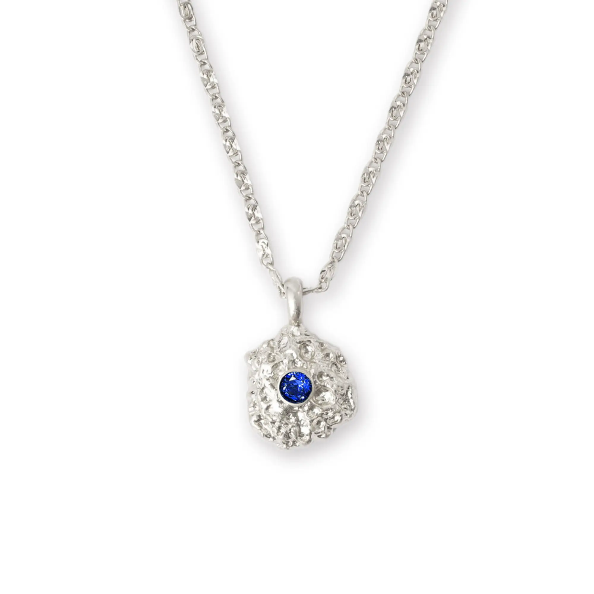 Shayla Silver Molten Royal Blue Zirconia Pendant Necklace, Rhodium Plated Brass, 1.8cm x 1.65cm Pendant, 19.7inch + 2.4inch Extension