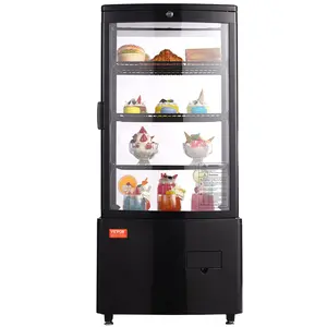 VEVOR Refrigerated Display Case,  3 Cu.Ft./85L Countertop Pastry Display Case, 3-Tier Commercial Display Refrigerator with LED Lighting, TURBO Cooling, Frost-Free Air-Cooling, Locked Door for Bakery