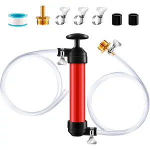 RV Antifreeze Siphon Hand Pump Kit, Liquid Transfer Pump with Two 1 Metre Clear PVC Hoses for Petrol, Oil and Fluids, Fuel Siphon Pumps with 2 Clamps, Camper, Boat Winterization Accessories