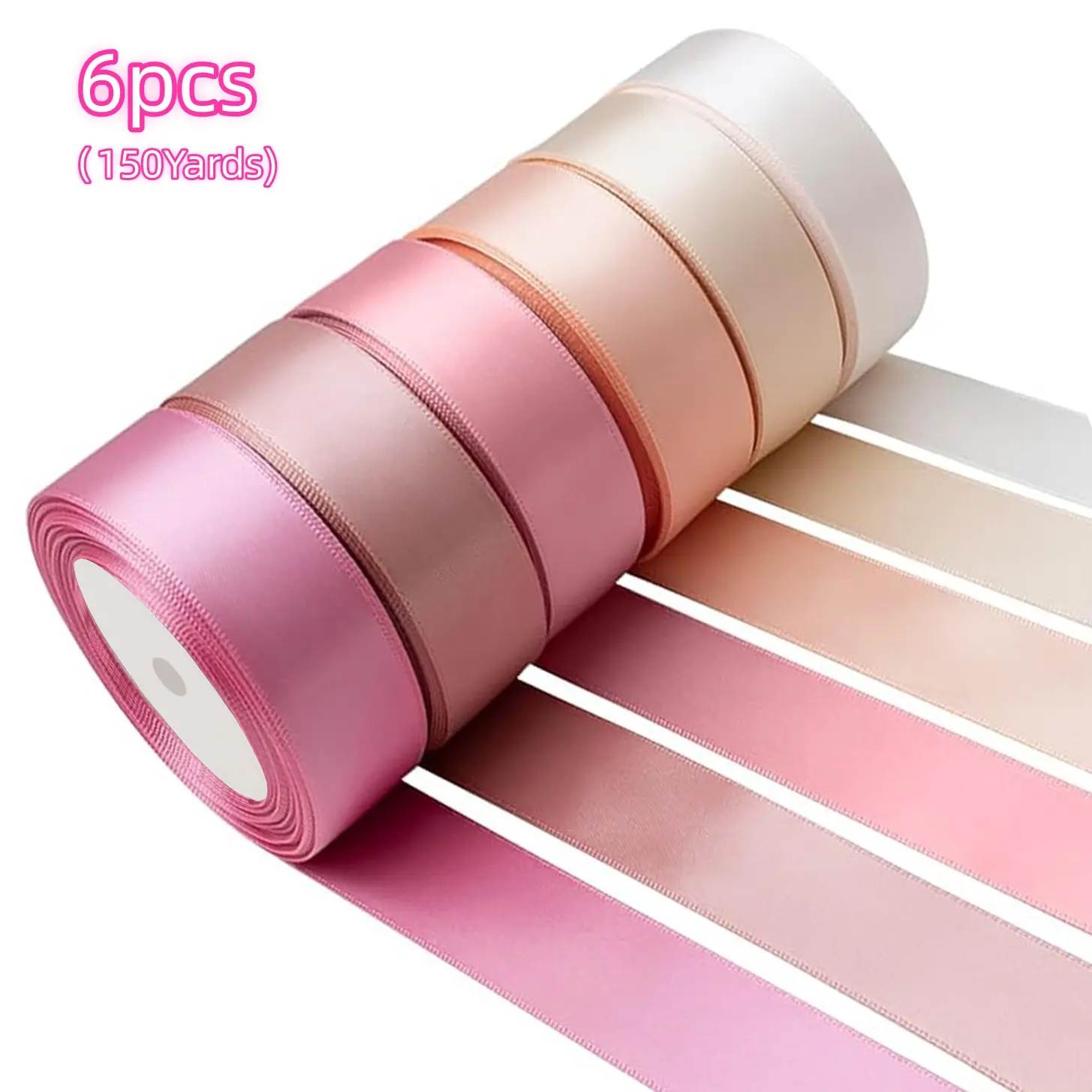 1 in Wide 150 Yd Long Light Pink Satin Polyester Ribbon Set - Durable, Flexible, Elegant Texture, Easy to Tie, Not Easy to Fray for Gift Wrapping, DIY Crafts