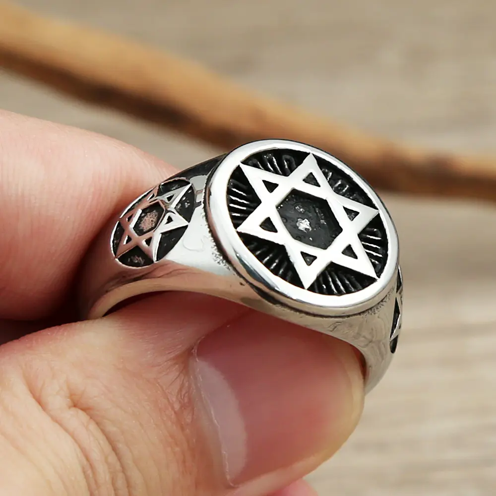 Vintage Punk Simple Star Of David Rings For Men Women Fashion Stainless Steel Hexagram Ring Biker Amulet Jewelry Gift