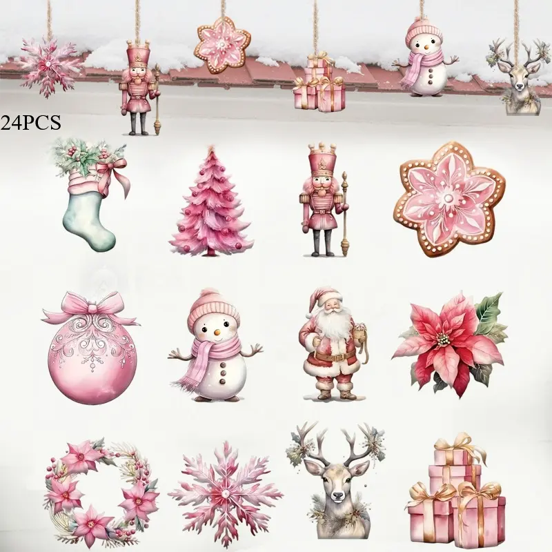 24pcs Nutcracker Soldier Christmas Ornaments, Wooden Tree Hanging Decorations, Home Holiday Party Supplies, Festive Decoration Set
