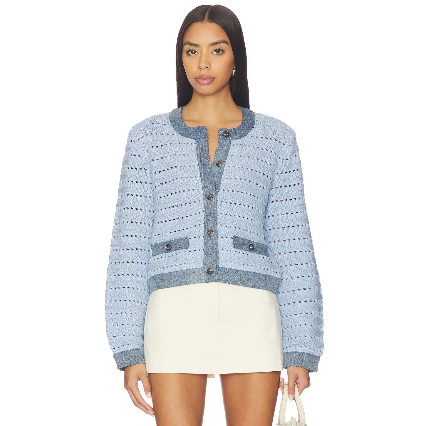Steve Madden Cassette Cardigan in Baby Blue & Denim