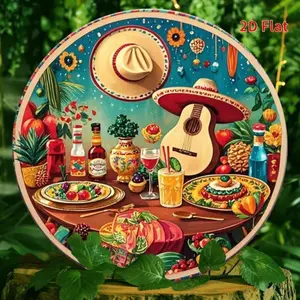 Mexican Themed Round Hanging Plaque - Retro Mexican Style Wall Decoration | Wall Art for Home, Restaurant, Cafe & Mexican Party Ornaments