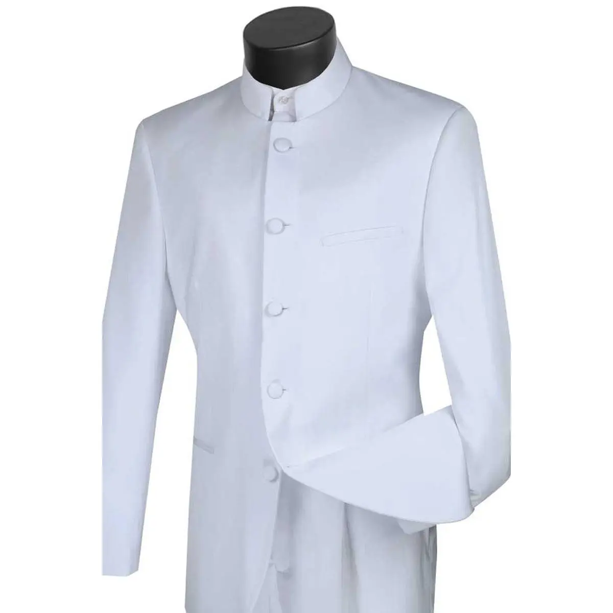 Mens Five Button Mandarin Banded Tuxedo in White
