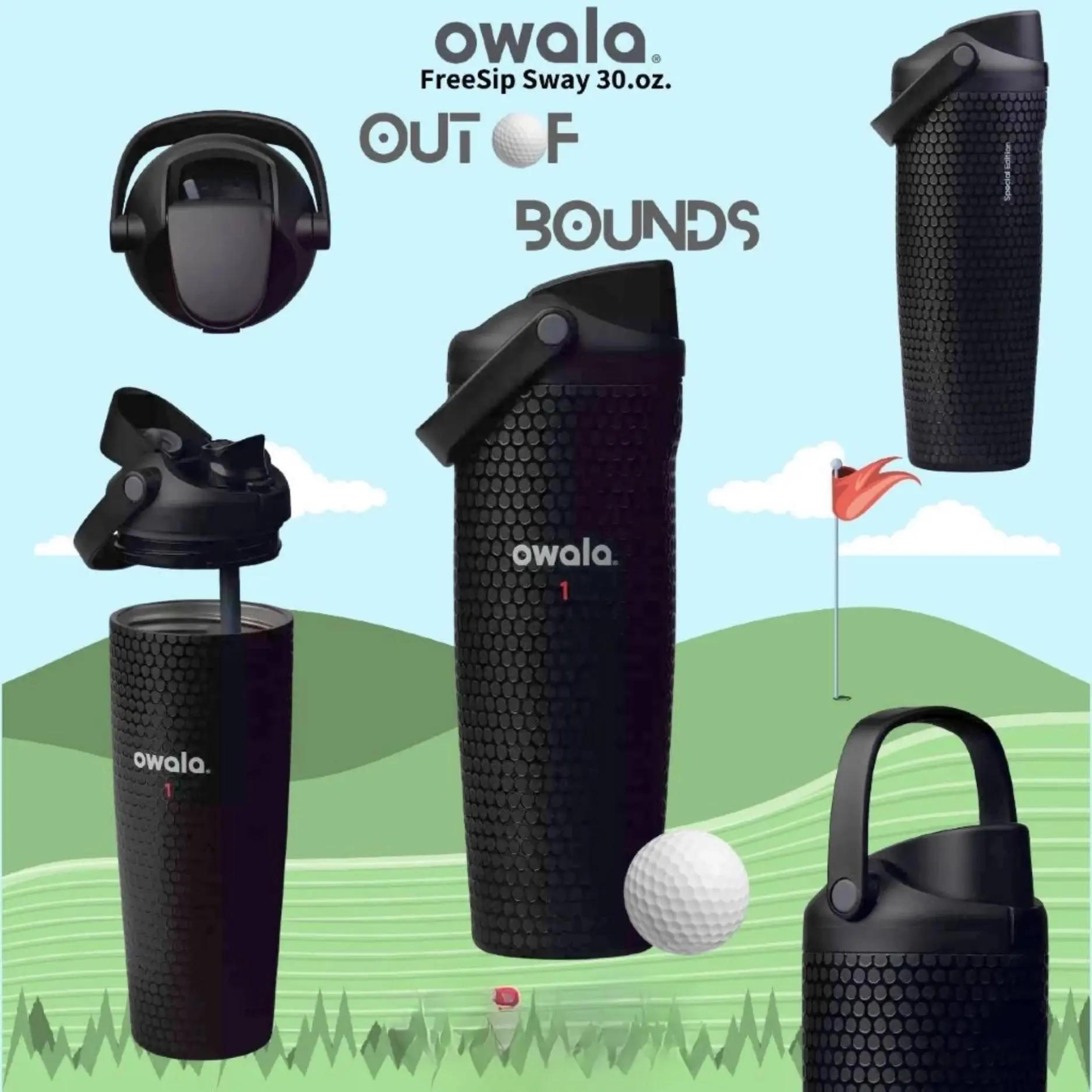 Owala FreeSip Golf Water Bottle 30oz Insulated Stainless Steel Leakproof Straw Lid Tumbler with Carry Handle for Sports Gym Travel