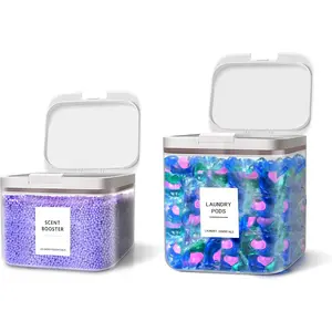 2 Pack Laundry Pods Container for Laundry Room Organization, Laundry Pod Up Holder with 30 Labels and Scoops, Laundry Detergent  Container, Dryer Sheet Holder