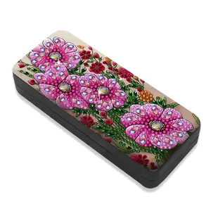 5D DIY Diamond Painting Glasses Case Kit, Pink Flower Pattern Rhinestone Eyeglass Storage Box, Hard Shell Sunglasses Holder Craft Gift for Women Girls