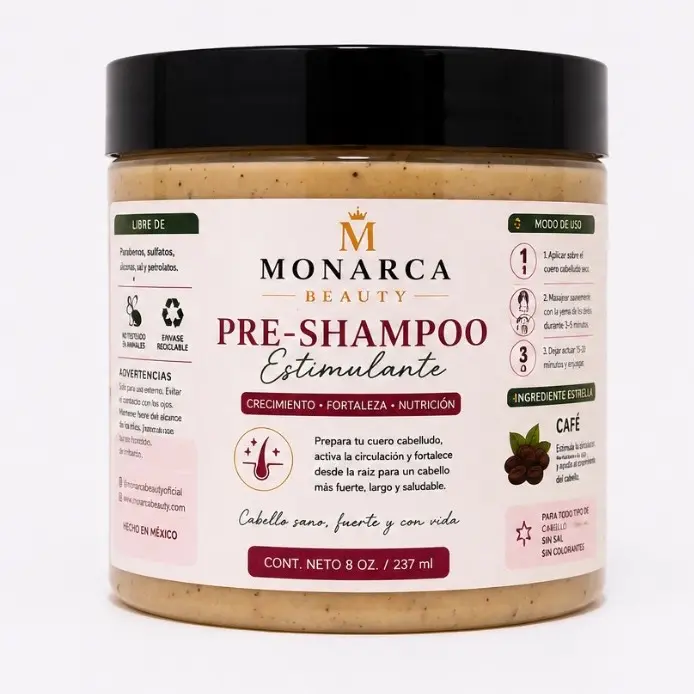 Monarca Pre-Shampoo Hair Mask with Coffee Cinnamon & Rosemary 16 oz for Scalp & Hair Care Enriched with Aloe Vera Biotin & Vitamin E