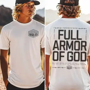 180g[100%cotton]T - shirt with "Ephesians 6:13" Front Print and "Full Armor of God" Back Design, Short - sleeve Religious Apparel