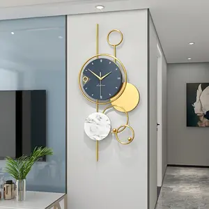 Elegant Large Round Metal Wall Clock - Silent, Non-Ticking Quartz Movement, Modern Luxury Design with Marble Accents & Golden Circles, Battery-Powered (AA) for Living Room, Bedroom, Office Decor - High-Quality, Easy to Clean, Wall Clock Living Room
