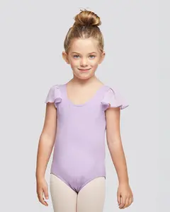 Girls Flutter Sleeve Cotton Dance Leotard