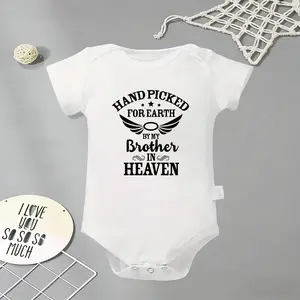 Hand Picked For Earth By My Brother In Heaven Baby Bodysuit, Funny Infant Newborn Clothes 100% Cotton Jumpsuits Baby Boys Girls Casual Rompers Baby Gift Baby Short Sleeves Onesie Clothes Letter Pattern Baby Outfit for Outdoor Indoor
