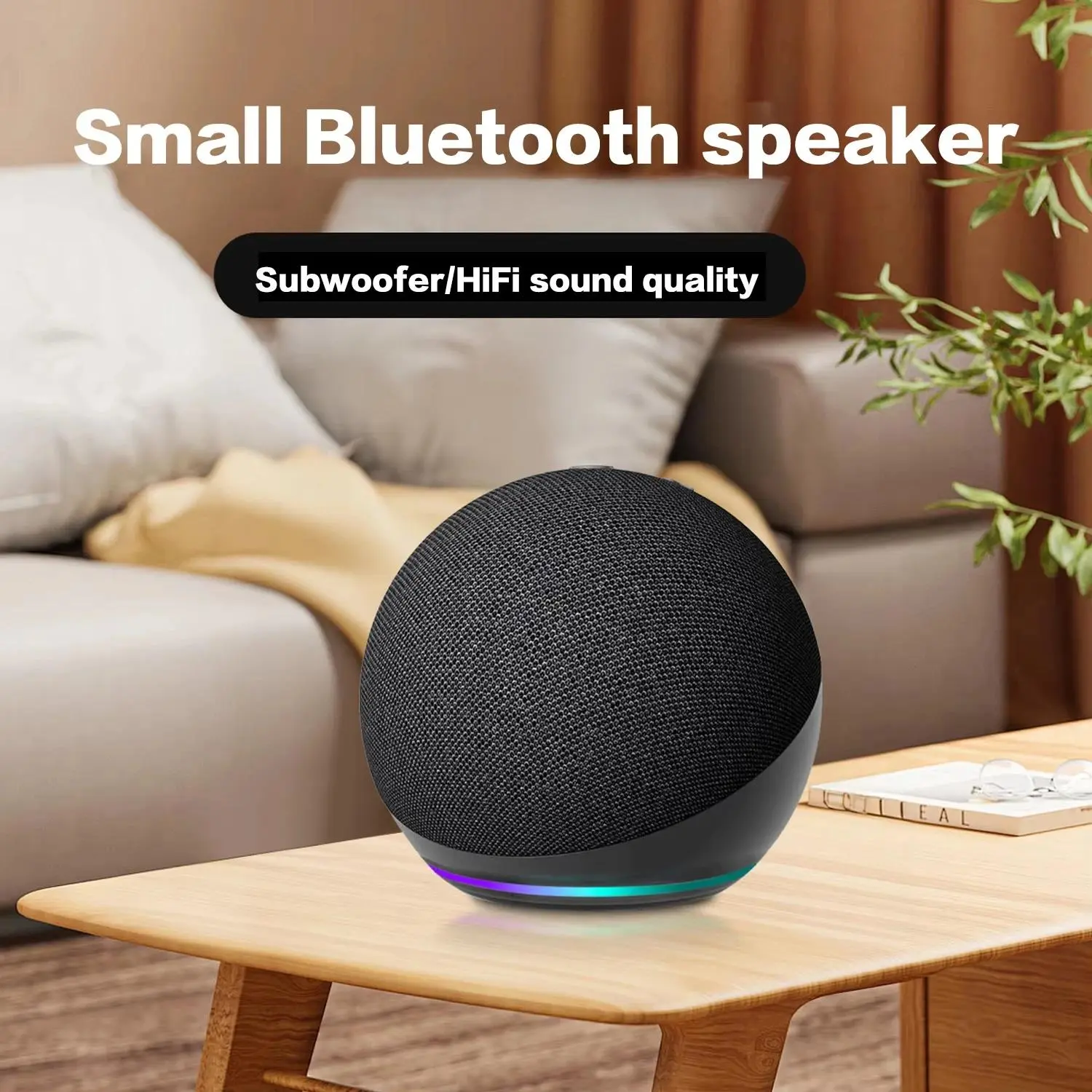 Mini Spherical Bluetooth Subwoofer - Multifunctional Wireless Cordless Speaker with RGB Function, LED Lights, Stereo Sound, Aux Input, Compact Portable Design for Outdoor, Home Use