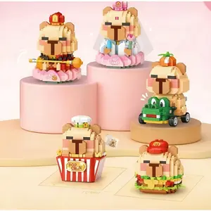 5 Styles Building Blocks Capybara Family Food Burger Popcorn Crocodile Car 3D Building Blocks Ornament Toy Gift for Children Educational Assembly Building Blocks Toy Ornament Christmas Gift Holiday Gift Birthday Gift
