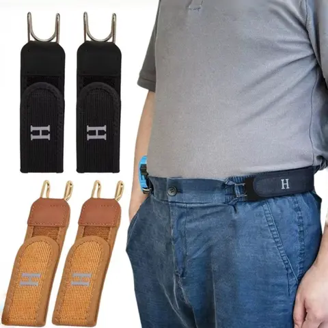 2Pcs Buckle-Free Elastic Belt for Men, Adjustable No Buckle Stretch Waist Belt, Invisible Comfortable Belt for Jeans & Casual Pants, Great Gift for Him, Letter Waistband, Easy Adjustable Belt
