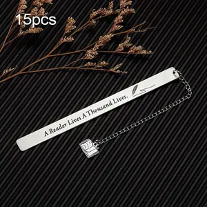 Stainless Steel Bookmark, 15pcs/set Book Mark with Chain, Reading Bookmark, Office Stationery & Supplies for Home School Office