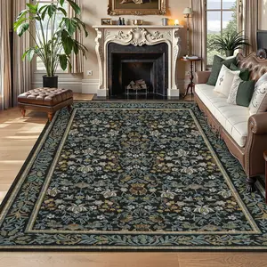 Vintage-style Bedroom Rug Washable Non-slip Floral Print Soft Non-shedding Large Size Foldable for Farmhouse Dining Room Hallway Living Room and Office