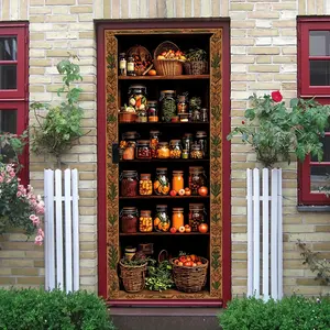 2pcs Vintage Kitchen Wall Stickers Creative Food Storage Shelf Decorative Stickers Self Adhesive Waterproof PVC Wall Decals for Kitchen Dining Room Cabinet Refrigerator Background Wall Home Decor Sticker