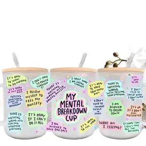 My Mental Breakdown Cup 17oz Glass Mug with Bamboo Lid and Straw,  Drinkware for Hot or Cold Drinks  Stylish trendy mug ceramic coffee unique birthday mugs valentines day
