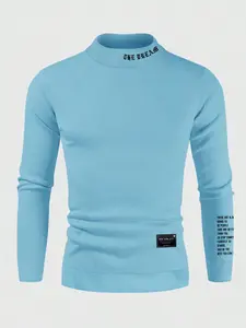 Men's Fall Outfits High Neck Long Sleeve Sportswear, Casual Round Neck Sweatshirt for Fall & Winter, Comfortable Warm Clothing, Letter Print Baselayer