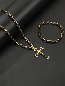 2pc Simple Cross Layered Pendant Necklace Bracelet Set, Trendy Fashion Personalized Jewelry, Party Accessories Gift for Valentine's Day